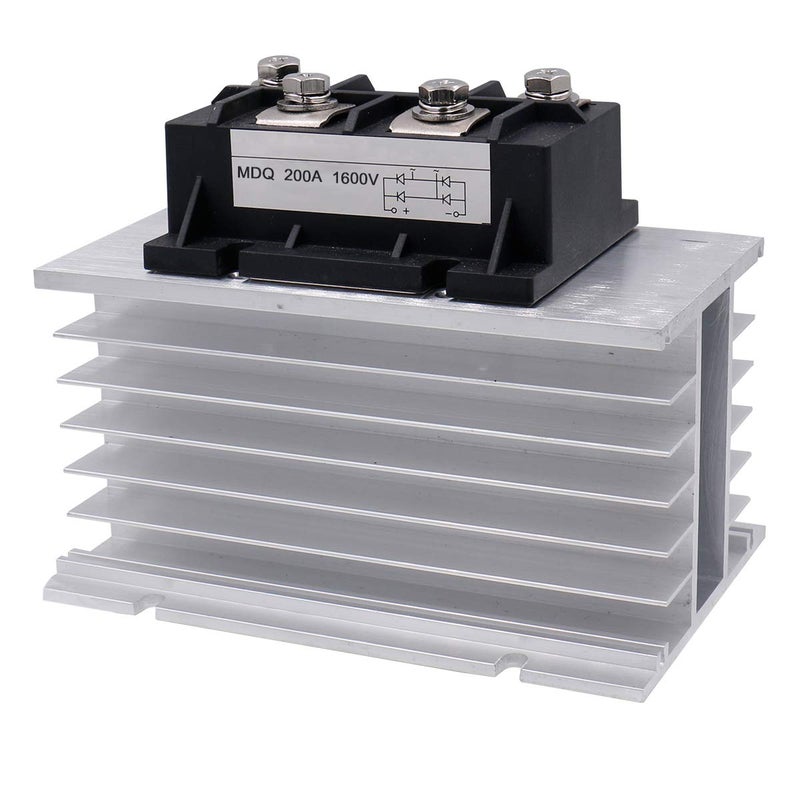 Baomain Single Phase Diode Bridge Rectifier MDQ-200A, 200A 1600V, 4 Terminal Full Wave Diode Module with Heat Sinks Aluminum - Image 1